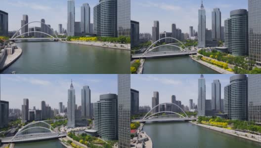 航拍天津金融中心道路桥梁高清在线视频素材下载