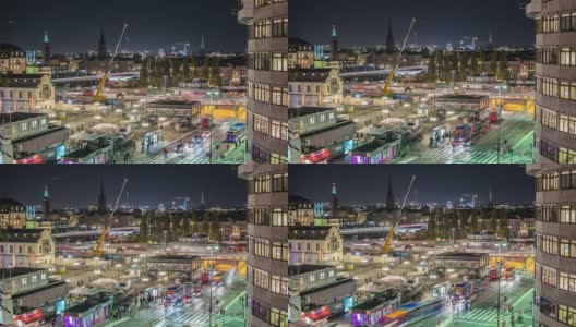 高清时间流逝:繁忙的城市斯德哥尔摩倾斜高清在线视频素材下载
