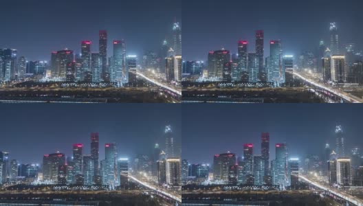 T/L WS HA PAN北京CBD夜间鸟瞰图高清在线视频素材下载