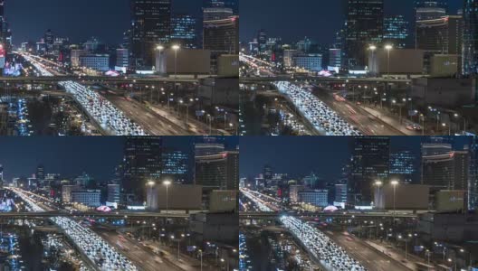 T/L MS HA PAN City Traffic of Beijing in Central Business District at Night /北京，中国高清在线视频素材下载