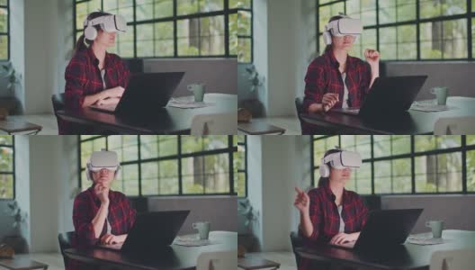 女性业务与VR虚拟现实元世界数字世界技术AR增强现实设计工作在家高清在线视频素材下载
