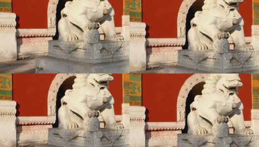 北京北海公园的石狮高清在线视频素材下载