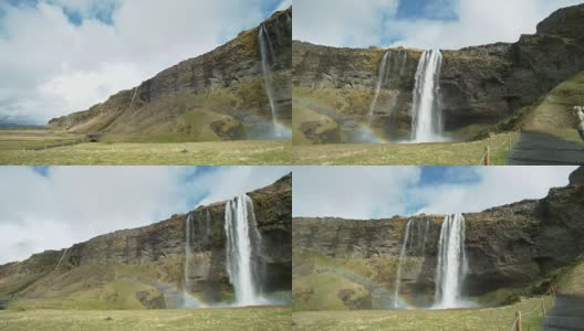 冰岛Seljalandsfoss瀑布全景图高清在线视频素材下载