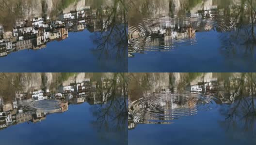传统的房子，河中的倒影高清在线视频素材下载