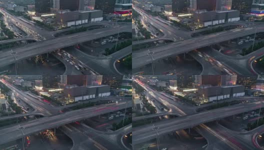 T/L MS HA PAN Beijing Central Business District and Road Intersection, Day to Night Transition / Beijing, China高清在线视频素材下载
