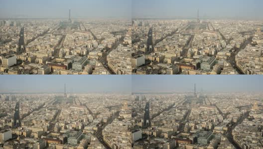 高清时间推移:埃菲尔铁塔和巴黎城市景观鸟瞰图高清在线视频素材下载