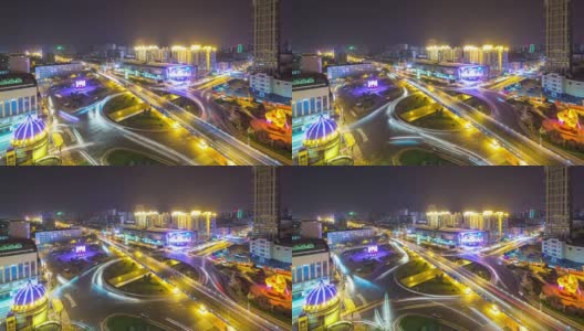 哈尔滨市区的十字路口晚上交通繁忙。间隔拍摄4 k高清在线视频素材下载