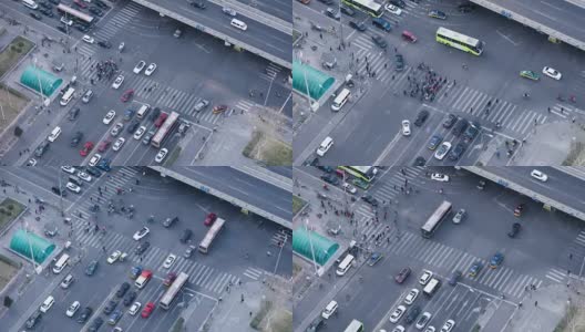 T/L MS HA ZI鸟瞰图穿过街道的人群/北京，中国高清在线视频素材下载