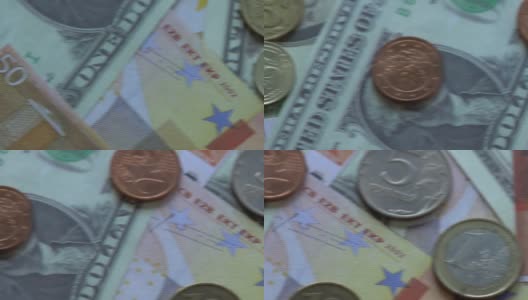外币，美元，欧元，硬币高清在线视频素材下载