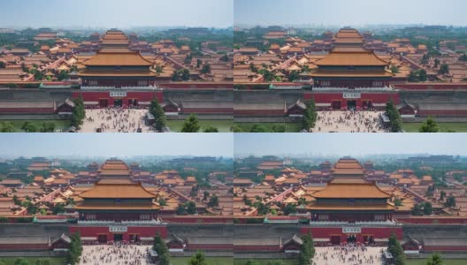 放大北京的城市景观，包括历史地标紫禁城，中国北京高清在线视频素材下载