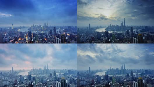 上海天际线从黑夜到白天，时光流逝高清在线视频素材下载