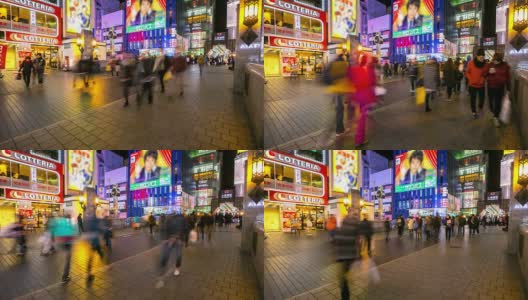 高清延时:行人在大阪难波道顿堀购物之夜高清在线视频素材下载