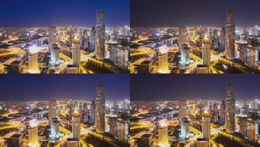 现代建筑与天津都市夜景，时光流逝。高清在线视频素材下载