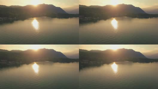 日落时分的湖泊-鸟瞰图高清在线视频素材下载