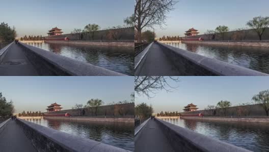 中国北京，2016年3月21日:日落时分，漫步并欣赏中国北京紫禁城塔的美丽景色高清在线视频素材下载