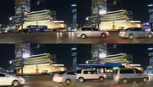 首尔南大门的延时交通高清在线视频素材下载