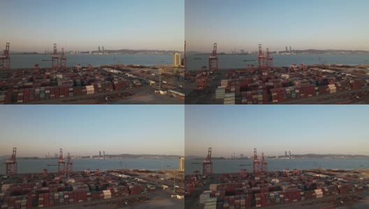 港内集装箱商业码头鸟瞰图高清在线视频素材下载