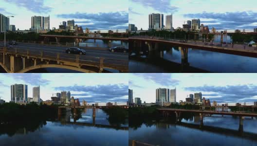 令人惊奇的倒影奥斯汀德克萨斯州首都城市春天日落在湖上高清在线视频素材下载