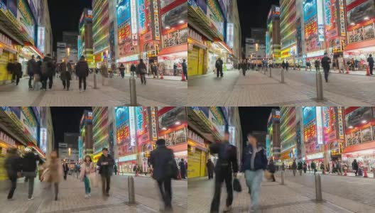 延时:行人拥挤的购物秋叶原电力镇东京夜晚高清在线视频素材下载