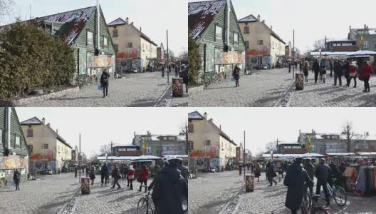 摇摄丹麦哥本哈根的克里斯蒂亚自由城高清在线视频素材下载