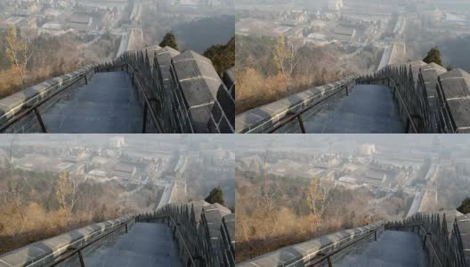 台阶和楼梯到下一个堡垒，中国北京的长城高清在线视频素材下载