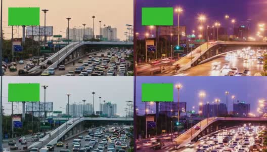 黄昏时分马路上的绿屏广告广告牌高清在线视频素材下载
