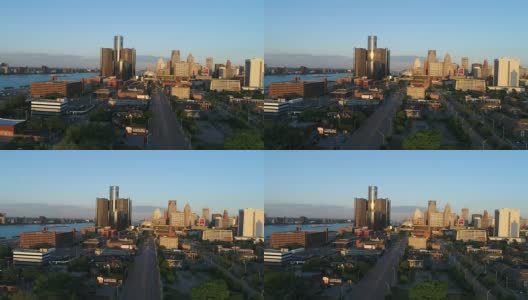 鸟瞰图的底特律天际线高清在线视频素材下载