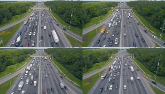 交通堵塞的概念。从岔路上进入高速公路的汽车。高清在线视频素材下载