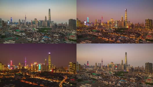 日落天空上海现代海湾屋顶全景4k时间推移中国高清在线视频素材下载