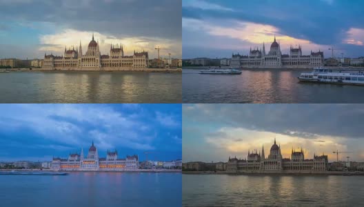 匈牙利布达佩斯市匈牙利议会大厦的昼夜时间间隔为4K高清在线视频素材下载