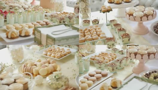 美味的婚宴糖果吧甜品桌高清在线视频素材下载