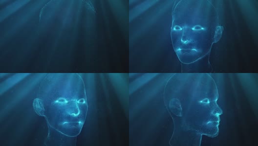 光斑背景粒子的人脸扫描数字运动图形。慢镜头图形。高清在线视频素材下载