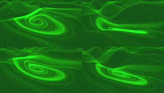 带有绿色粒子的漩涡状波浪线高清在线视频素材下载