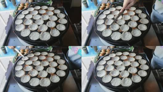 传统的泰国甜品“Kanom Krok”或沙拉比高清在线视频素材下载