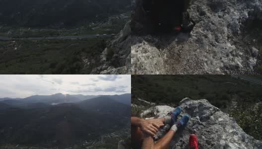 从徒步旅行者到悬崖边缘的POV高清在线视频素材下载