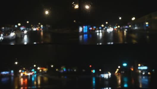 黑暗Dash摄像机汽车场景在一个雨夜高清在线视频素材下载