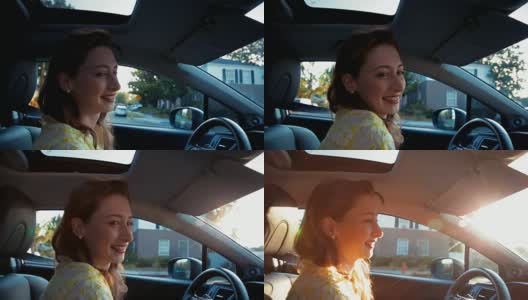 年轻女子开车和快速微笑高清在线视频素材下载