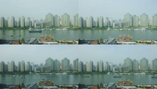 倾斜移动时间推移的上海黄浦江船舶移动过去。高清在线视频素材下载