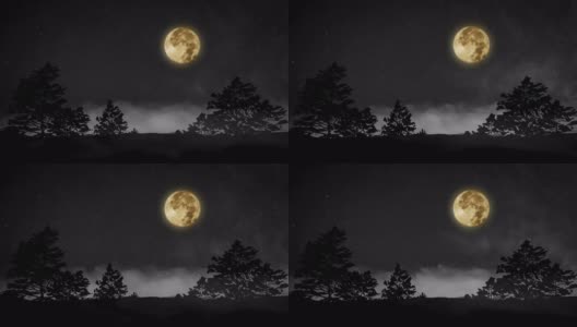 满月和朦胧夜，4K视频高清在线视频素材下载