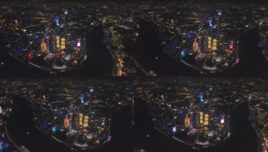 夜光上海市区浦东湾航拍全景4k倾斜转移中国高清在线视频素材下载