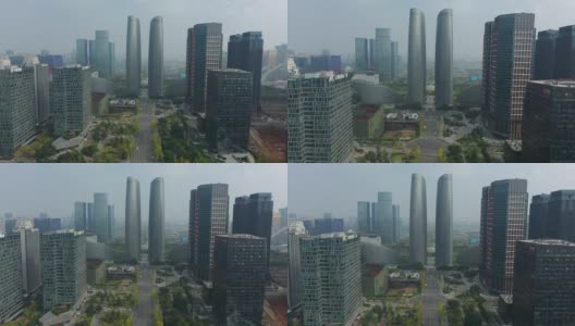 白天飞行飞越成都市市中心国家金融中心交通街道航拍4k中国高清在线视频素材下载