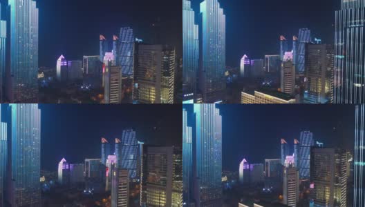 青岛市内著名的市中心夜间照明显示4k中国航拍全景图高清在线视频素材下载