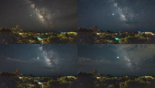 露营地上空的银河和英仙座流星雨高清在线视频素材下载