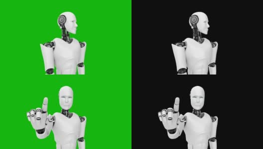 未来机器人，人工智能CGI工作在黑色和绿色的背景高清在线视频素材下载
