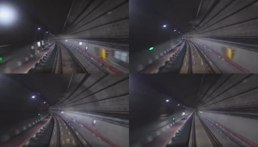 延时自动列车在隧道中行驶，在黑暗隧道中快速观看地铁旅程4k镜头。高清在线视频素材下载