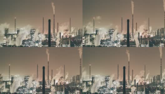 T/L PAN石油化工装置和炼油厂夜间鸟瞰图高清在线视频素材下载