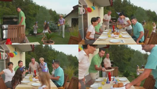 HD CRANE:家庭烧烤生日派对高清在线视频素材下载