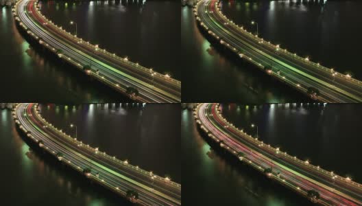 迈阿密Brickell Key Bridge的灯光小径高清在线视频素材下载