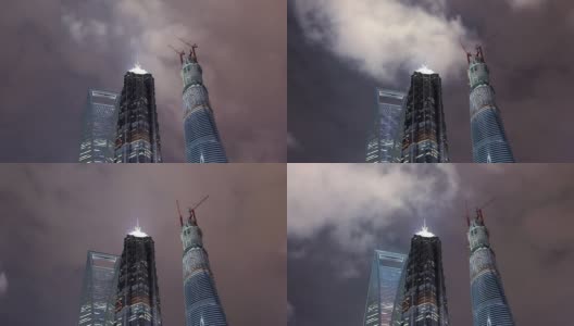时光流逝——上海地标和夜间移动的云高清在线视频素材下载