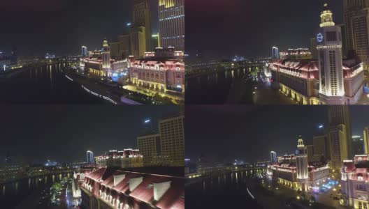 现代建筑鸟瞰图和天津城市夜景，实时。高清在线视频素材下载